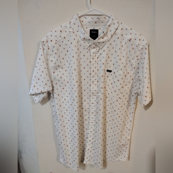 RVCA Other - RVCA Men's White and Brown Patterned Short Sleeve Shirt, Sz LG, NWOT